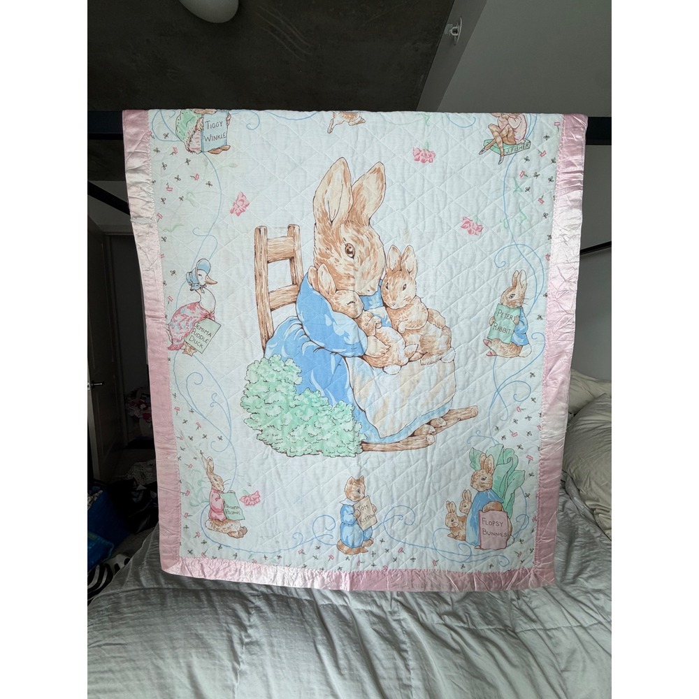 Vintage Peter Rabbit Baby Quilt with Satin Trim